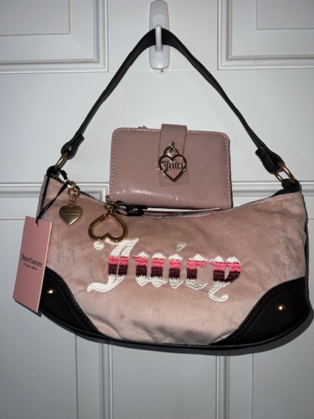 JUICY COUTURE MAUVE VELOUR SMALL SHOULDER BAG WITH WALLET